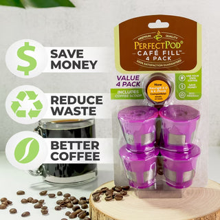 Perfect Pod 4-Pack Reusable K Cup Coffee Pod Filters & Coffee Scoop