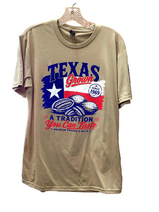 Gilbert Pecan Company Texas Flag T-Shirt - Khaki "A Tradition You Can Taste"