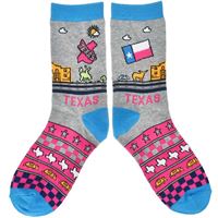 Socks Texas Cartoon Grey & Pink