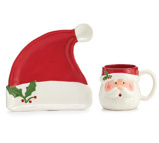 Santa Hat Plate With Santa Head Mug - Burton & Burton