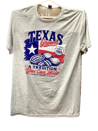 Gilbert Pecan Company Texas Flag T-Shirt - Grey/White "A Tradition You Can Taste"