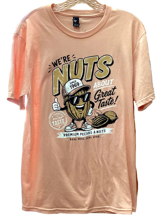 Gilbert Pecan Company T-Shirt - Peach "We're Nuts About Great Taste"
