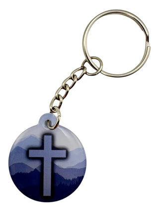 Tap To Pray-Blue Mountain Cross keychain